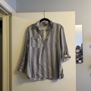 Striped navy and White Shirt.